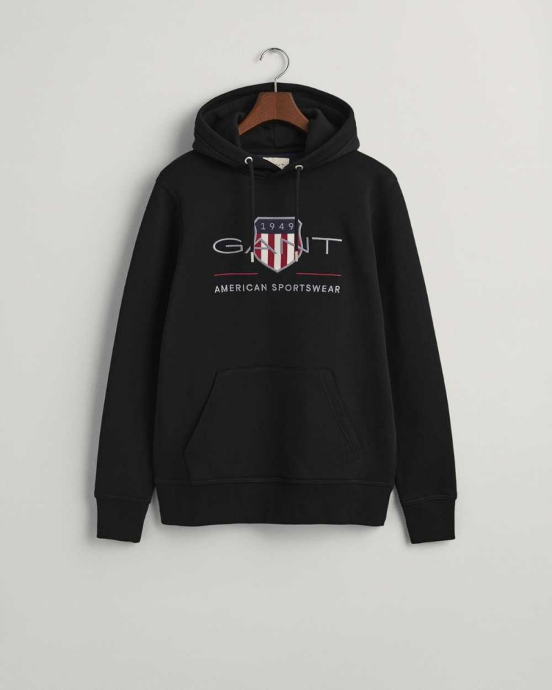 Gant Archive Shield Men's Hoodie Black | VQFHE-6293