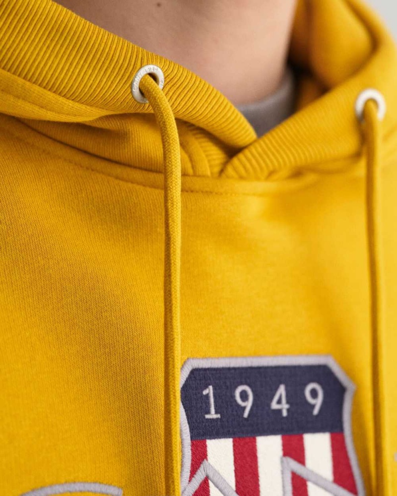 Gant Archive Shield Men's Hoodie Dark Mustard Yellow | FOGXE-2745