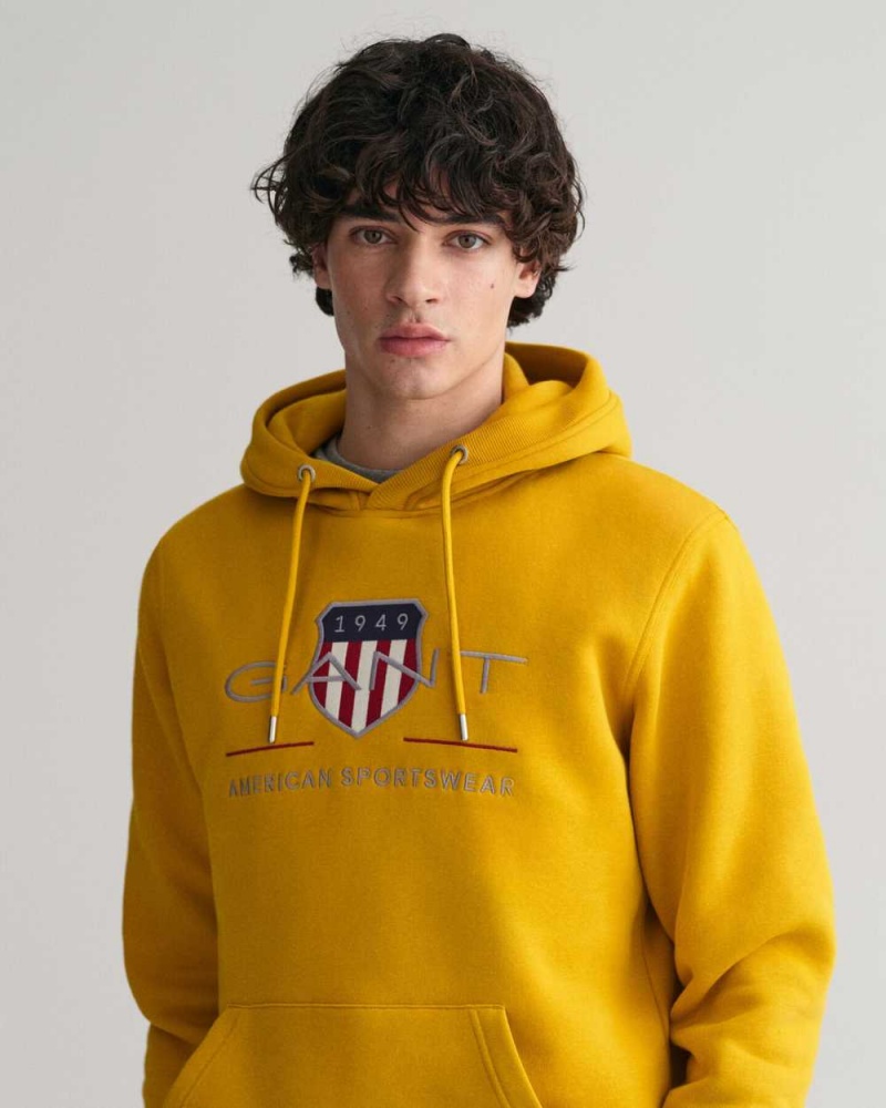 Gant Archive Shield Men's Hoodie Dark Mustard Yellow | FOGXE-2745