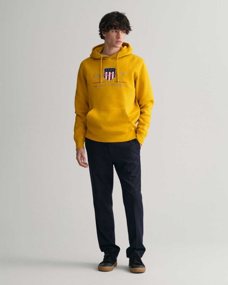 Gant Archive Shield Men's Hoodie Dark Mustard Yellow | FOGXE-2745