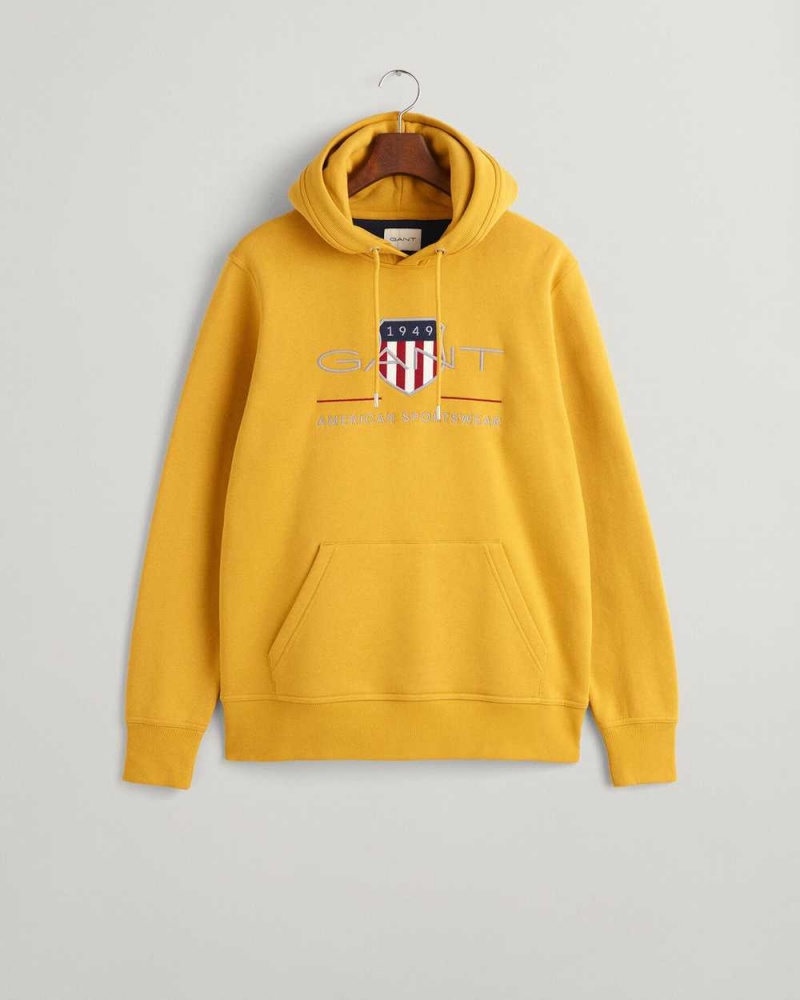 Gant Archive Shield Men's Hoodie Dark Mustard Yellow | FOGXE-2745