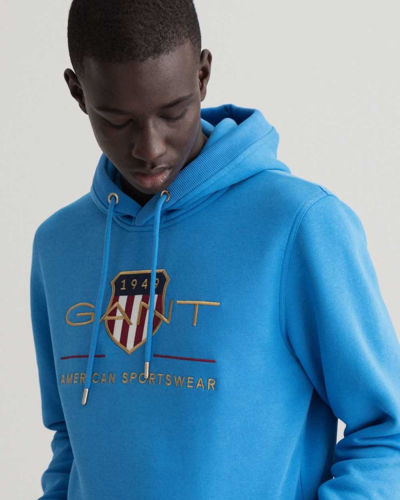 Gant Archive Shield Men's Hoodie Day Blue | CRXWL-4295