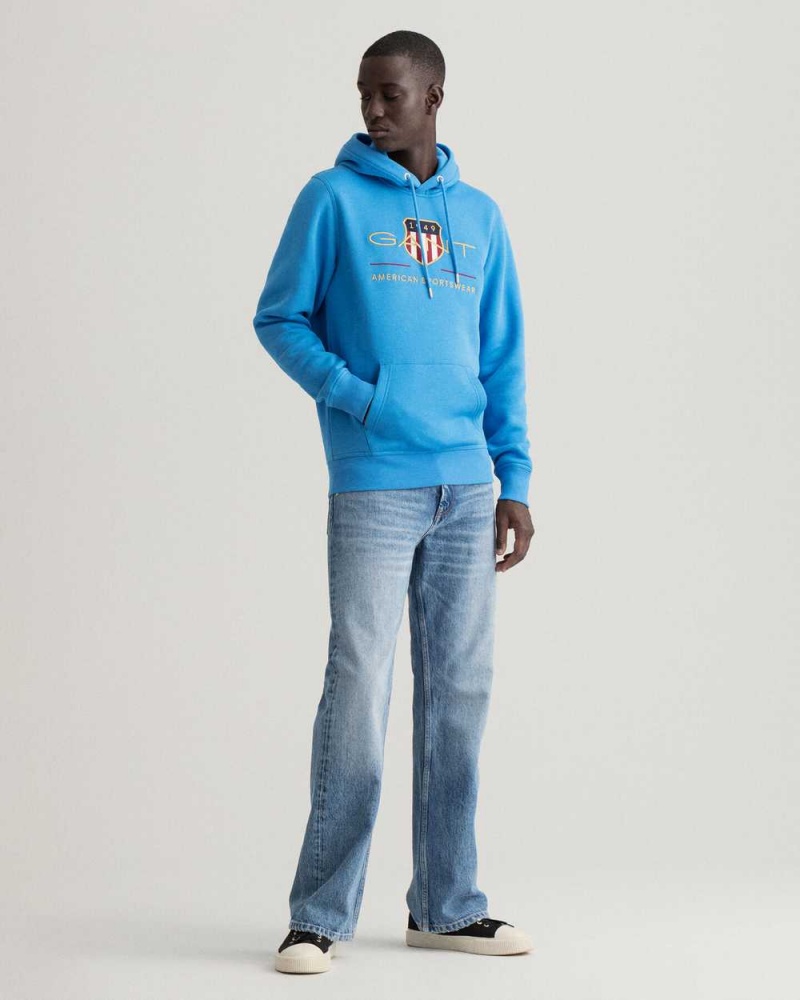 Gant Archive Shield Men's Hoodie Day Blue | CRXWL-4295