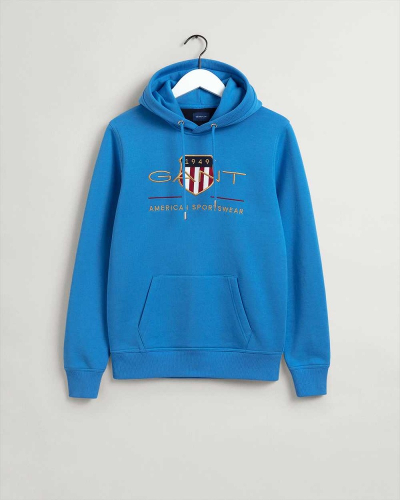 Gant Archive Shield Men's Hoodie Day Blue | CRXWL-4295