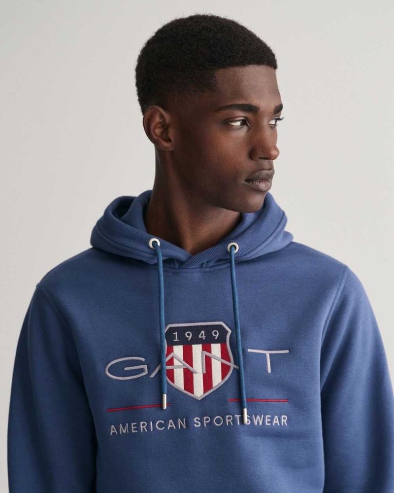 Gant Archive Shield Men's Hoodie Dusty Blue Sea | CEUFR-0867