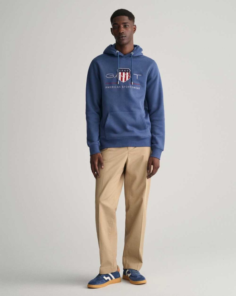 Gant Archive Shield Men's Hoodie Dusty Blue Sea | CEUFR-0867