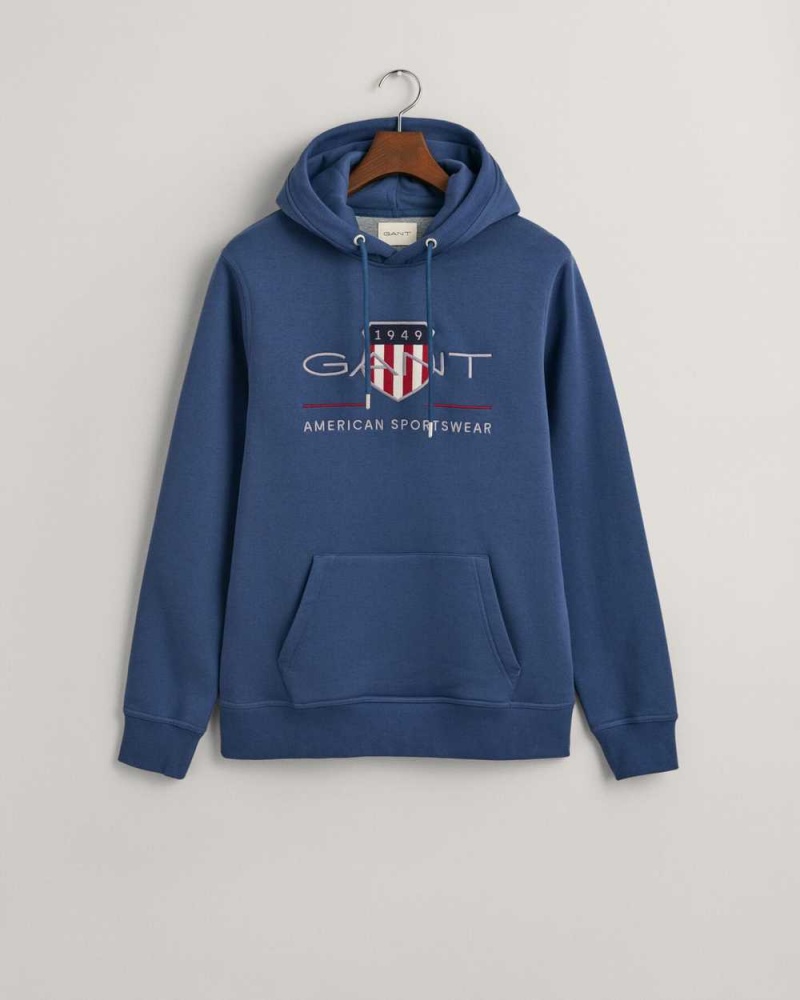 Gant Archive Shield Men's Hoodie Dusty Blue Sea | CEUFR-0867