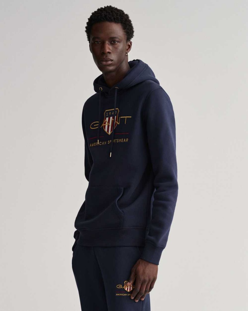 Gant Archive Shield Men's Hoodie Evening Blue | QFAWY-9573