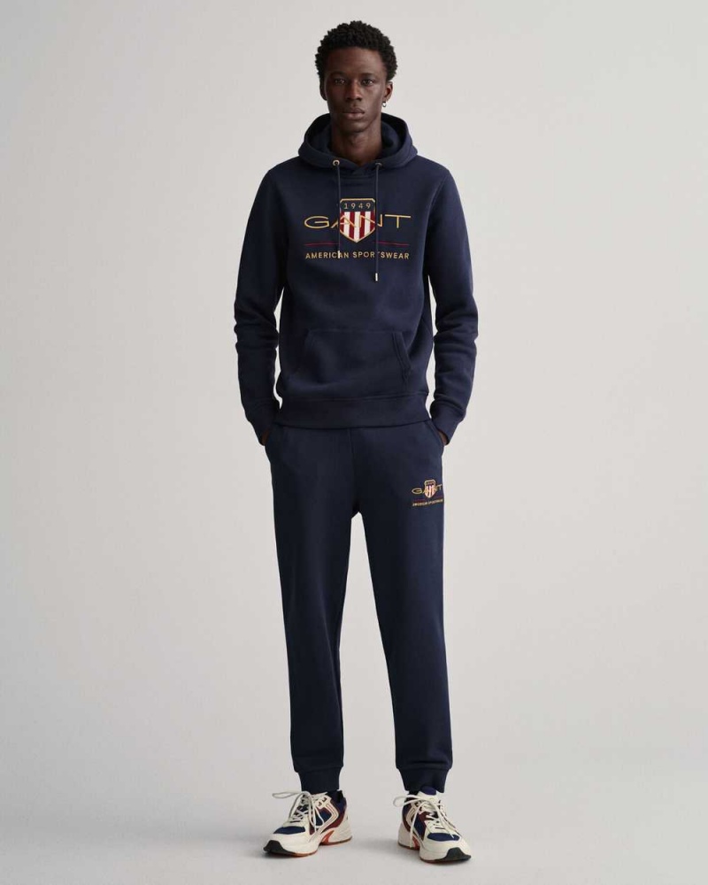 Gant Archive Shield Men's Hoodie Evening Blue | QFAWY-9573