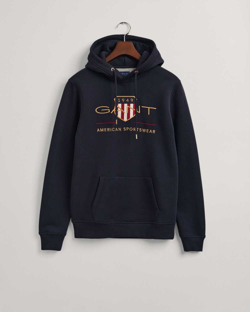 Gant Archive Shield Men's Hoodie Evening Blue | QFAWY-9573