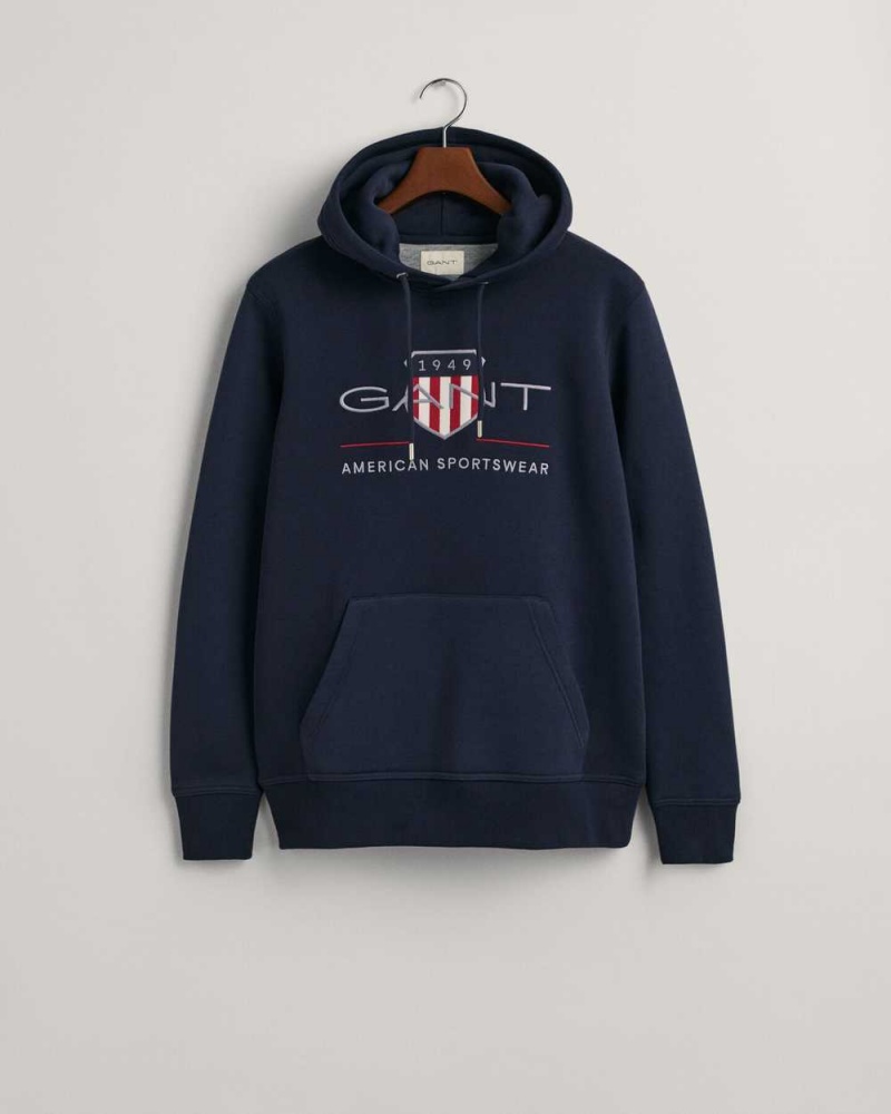 Gant Archive Shield Men's Hoodie Evening Blue | COJLA-7984