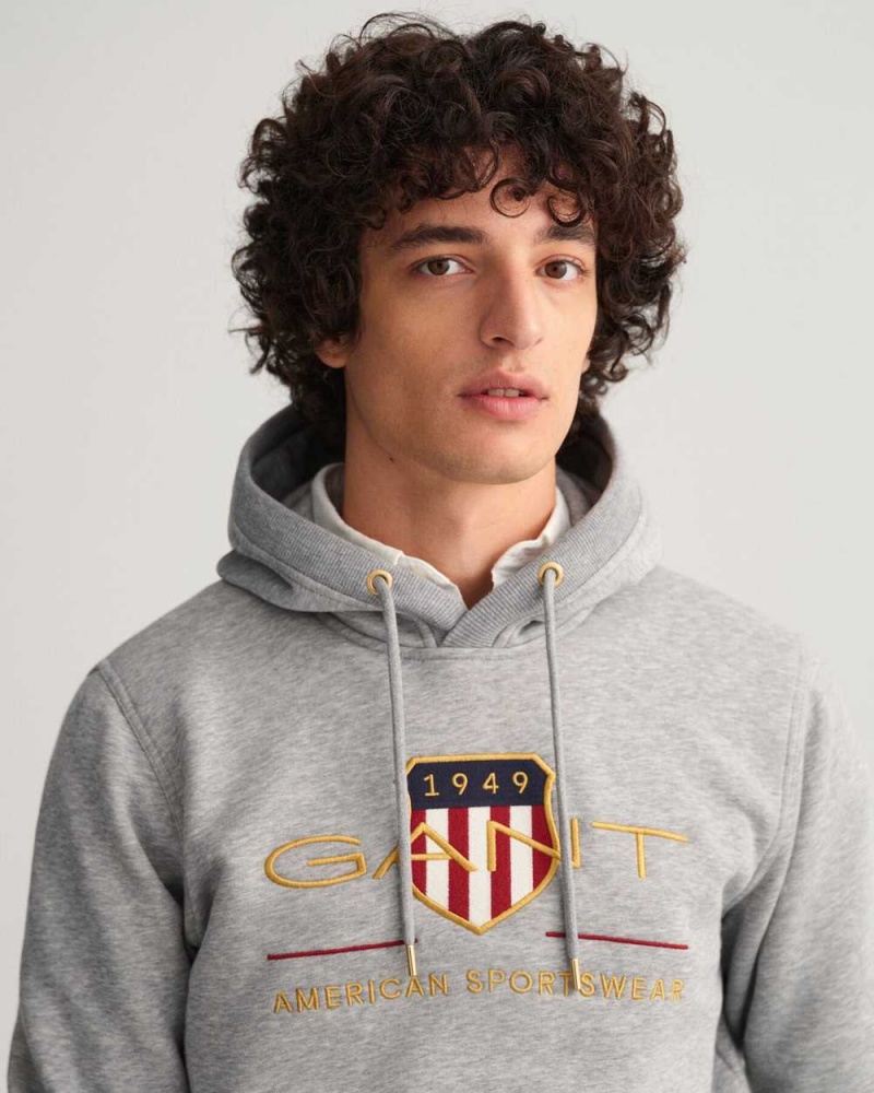 Gant Archive Shield Men's Hoodie Grey Melange | WXSRZ-4976