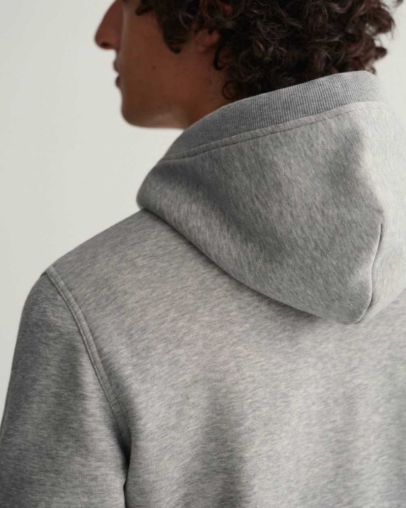 Gant Archive Shield Men's Hoodie Grey Melange | WXSRZ-4976