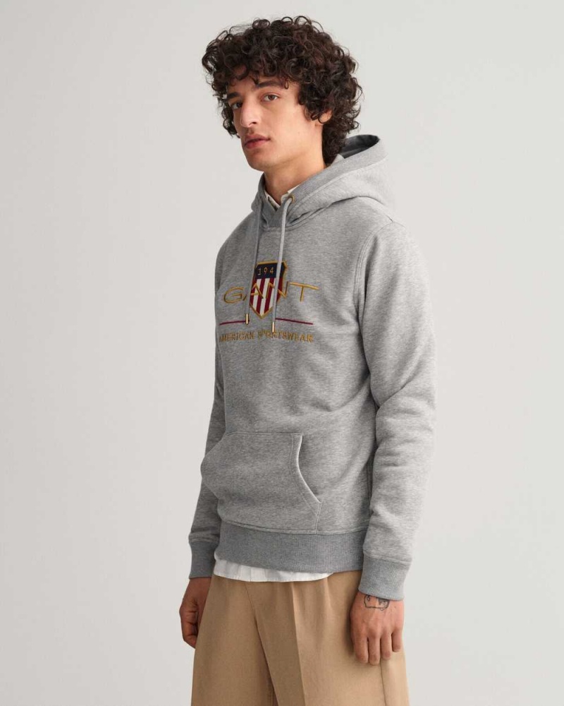 Gant Archive Shield Men's Hoodie Grey Melange | WXSRZ-4976