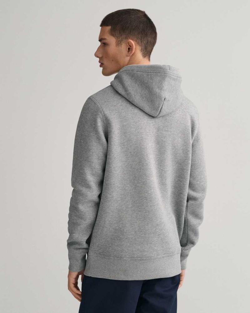 Gant Archive Shield Men's Hoodie Grey Melange | MHDZR-5741