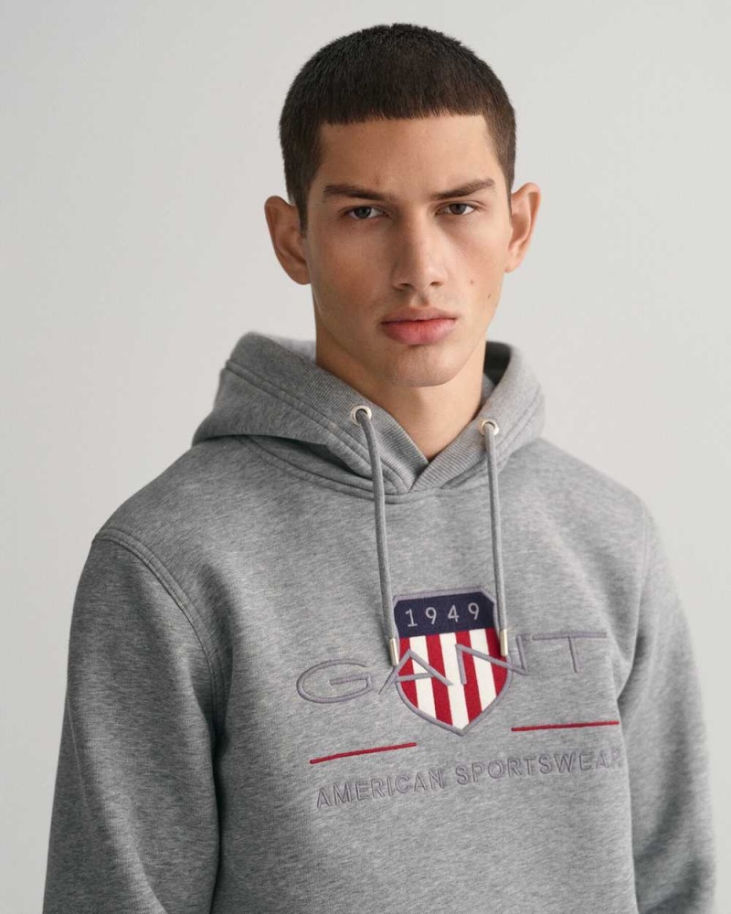 Gant Archive Shield Men's Hoodie Grey Melange | MHDZR-5741