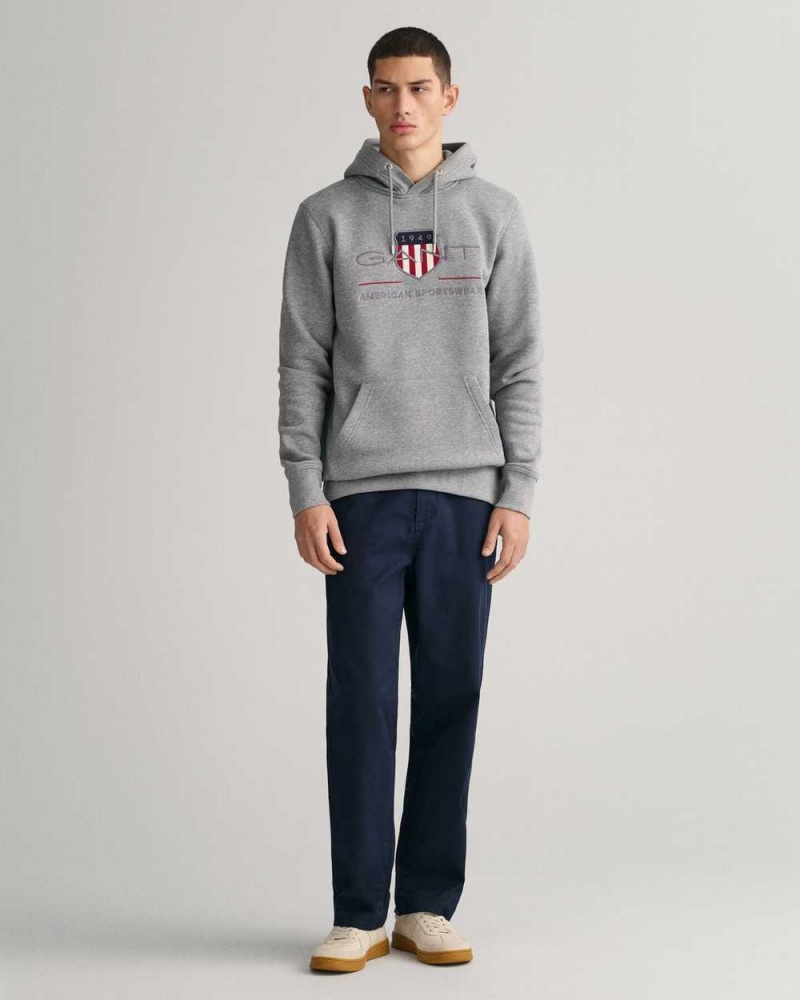 Gant Archive Shield Men's Hoodie Grey Melange | MHDZR-5741