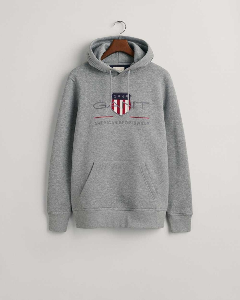 Gant Archive Shield Men's Hoodie Grey Melange | MHDZR-5741