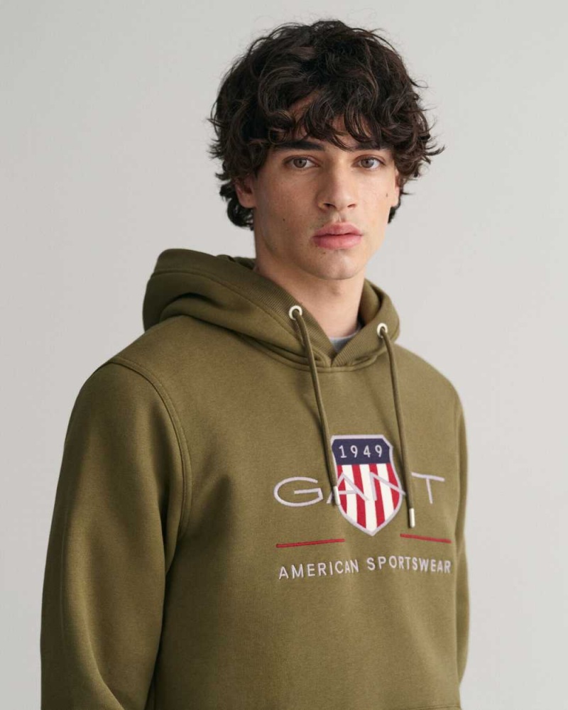 Gant Archive Shield Men's Hoodie Juniper Green | ZKRTB-4056