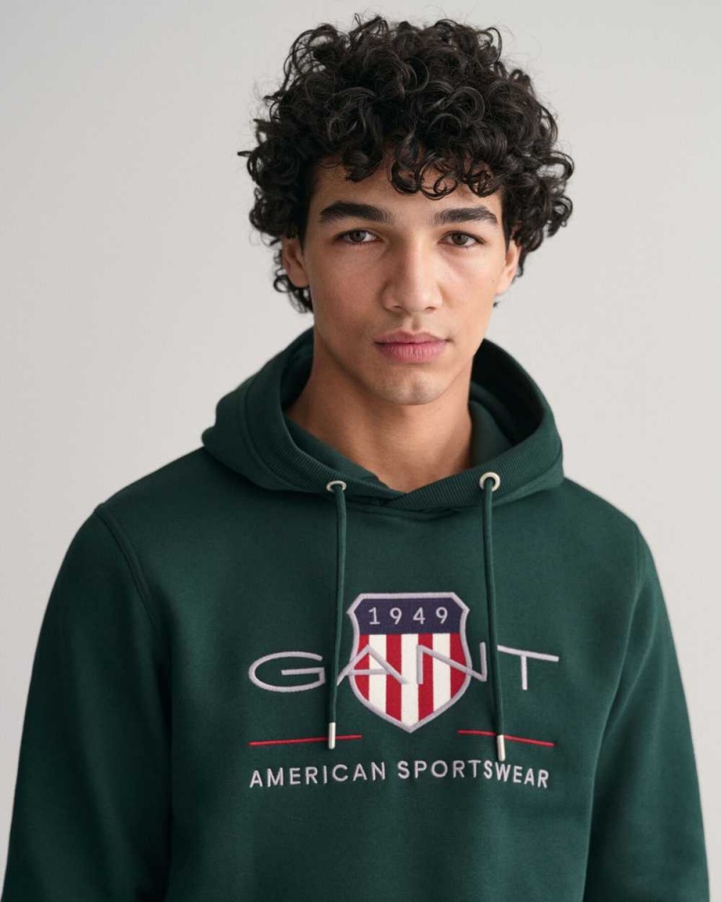 Gant Archive Shield Men's Hoodie Tartan Green | AGKYV-1649