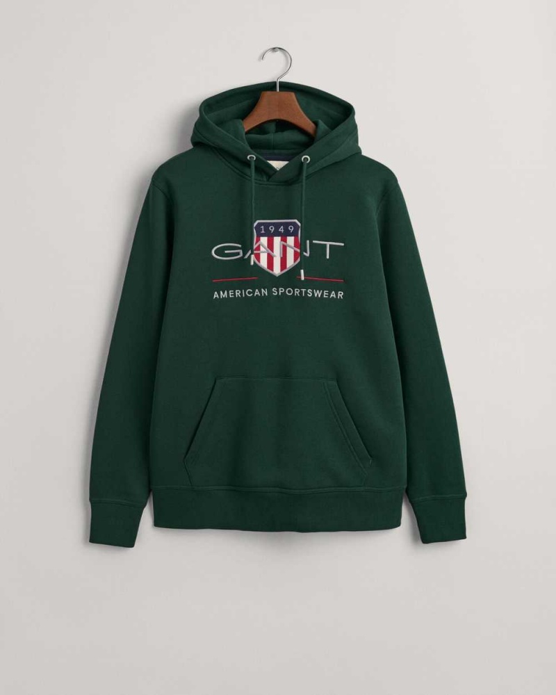 Gant Archive Shield Men's Hoodie Tartan Green | AGKYV-1649