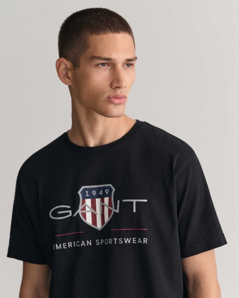 Gant Archive Shield Men's T-Shirt Black | LRJOP-3610