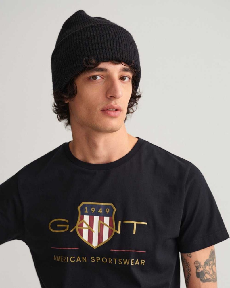 Gant Archive Shield Men's T-Shirt Black | PBRNJ-6905