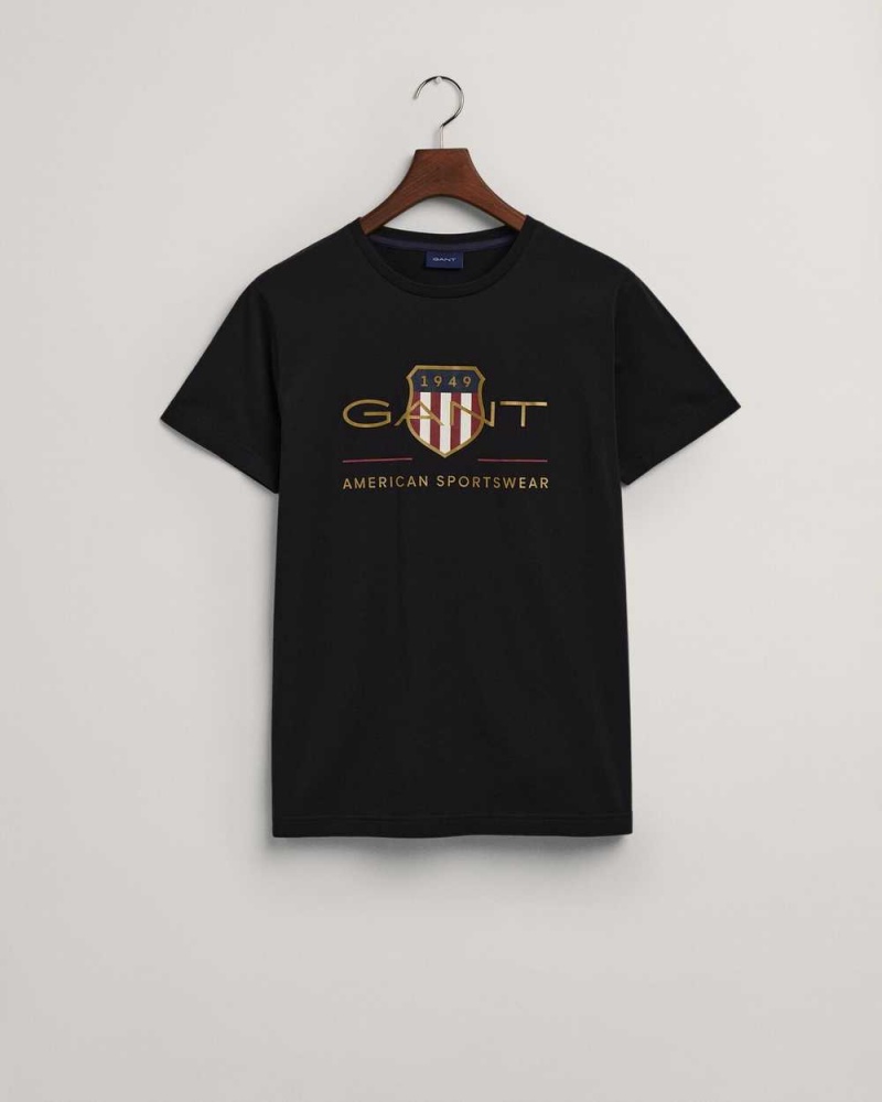 Gant Archive Shield Men's T-Shirt Black | PBRNJ-6905