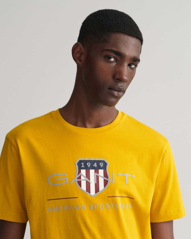 Gant Archive Shield Men's T-Shirt Dark Mustard Yellow | JIMFL-3576