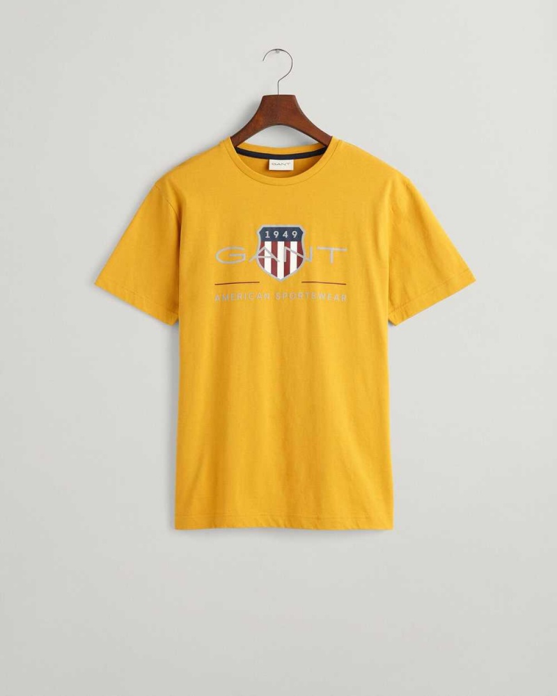 Gant Archive Shield Men's T-Shirt Dark Mustard Yellow | JIMFL-3576