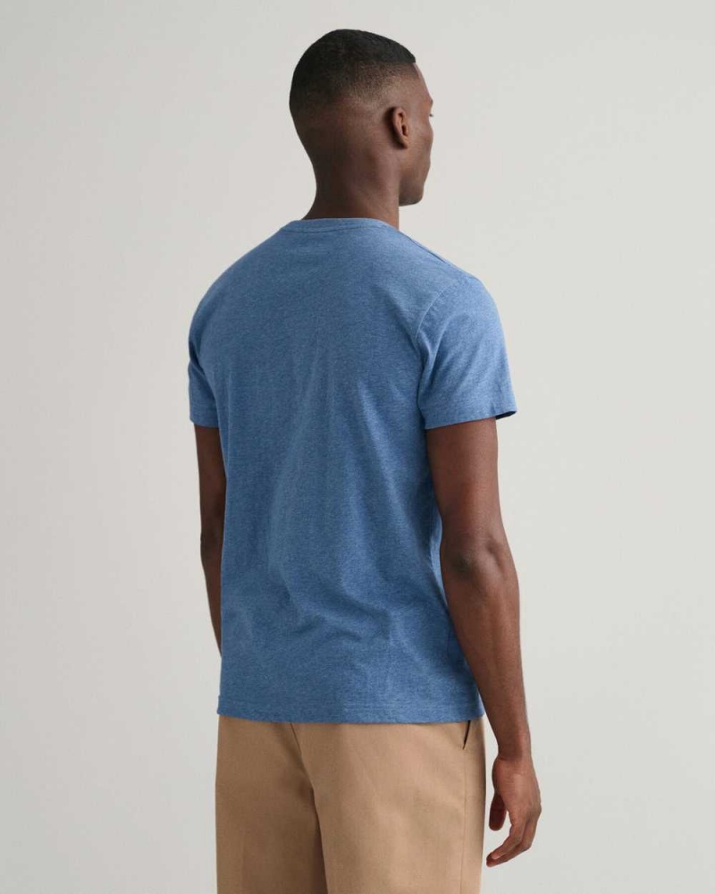 Gant Archive Shield Men's T-Shirt Denim Blue Melange | JFEYC-1084