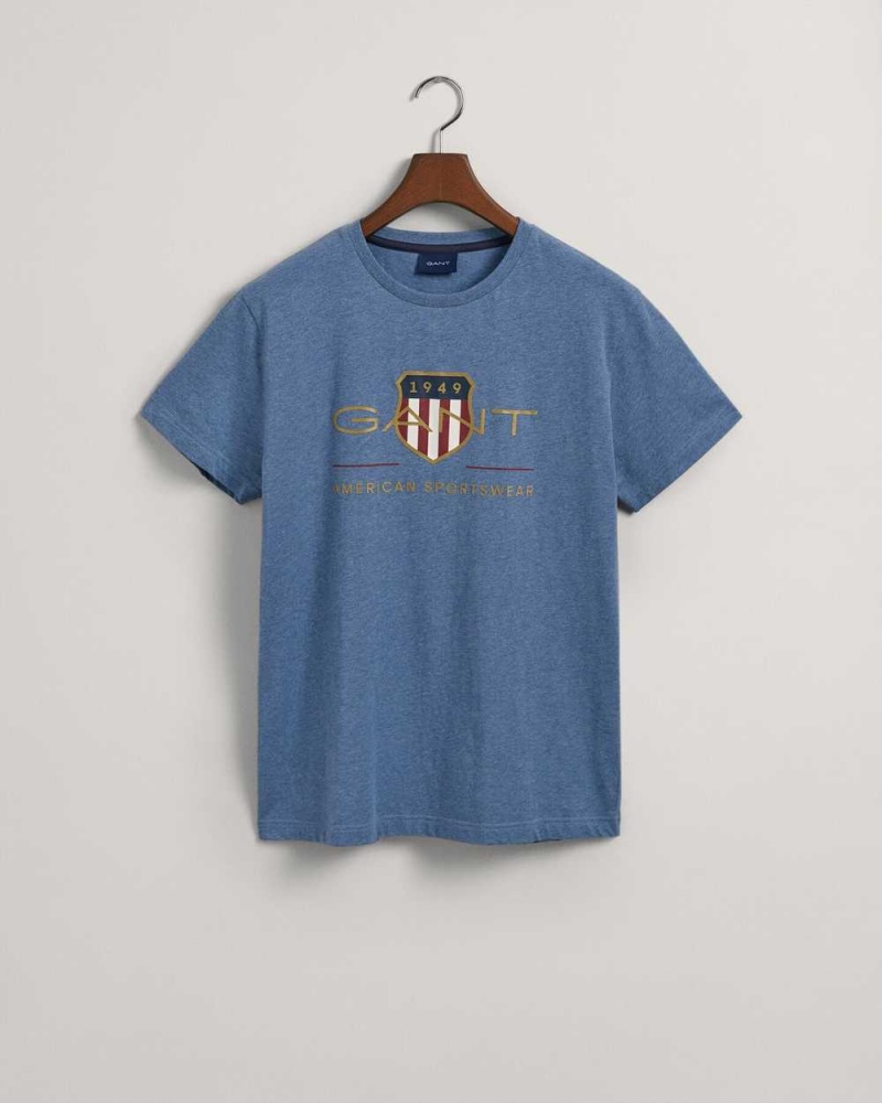 Gant Archive Shield Men's T-Shirt Denim Blue Melange | JFEYC-1084