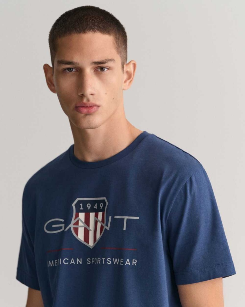 Gant Archive Shield Men's T-Shirt Dusty Blue Sea | JUDMB-7312