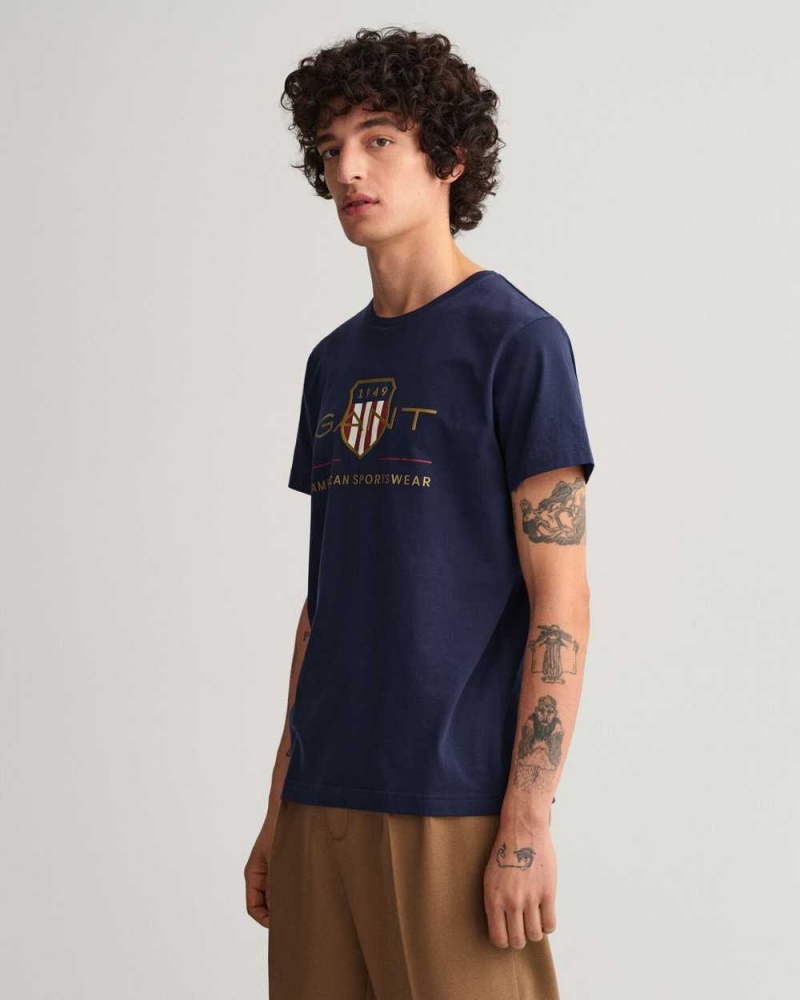 Gant Archive Shield Men's T-Shirt Evening Blue | YRNDP-3974