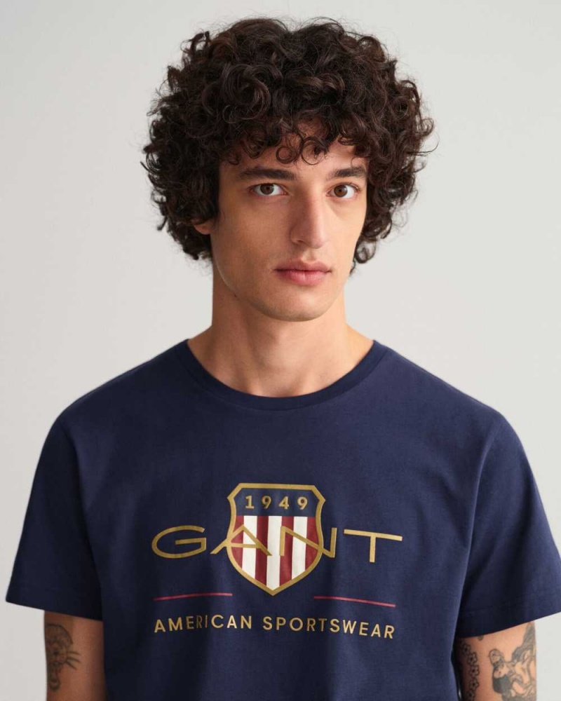 Gant Archive Shield Men's T-Shirt Evening Blue | YRNDP-3974