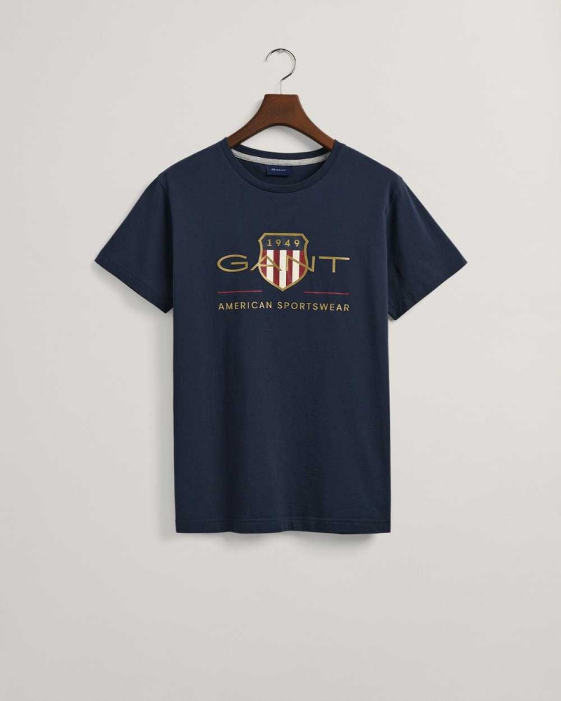 Gant Archive Shield Men's T-Shirt Evening Blue | YRNDP-3974