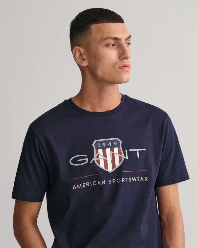 Gant Archive Shield Men's T-Shirt Evening Blue | EFGWH-4218