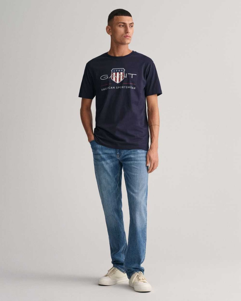 Gant Archive Shield Men's T-Shirt Evening Blue | EFGWH-4218