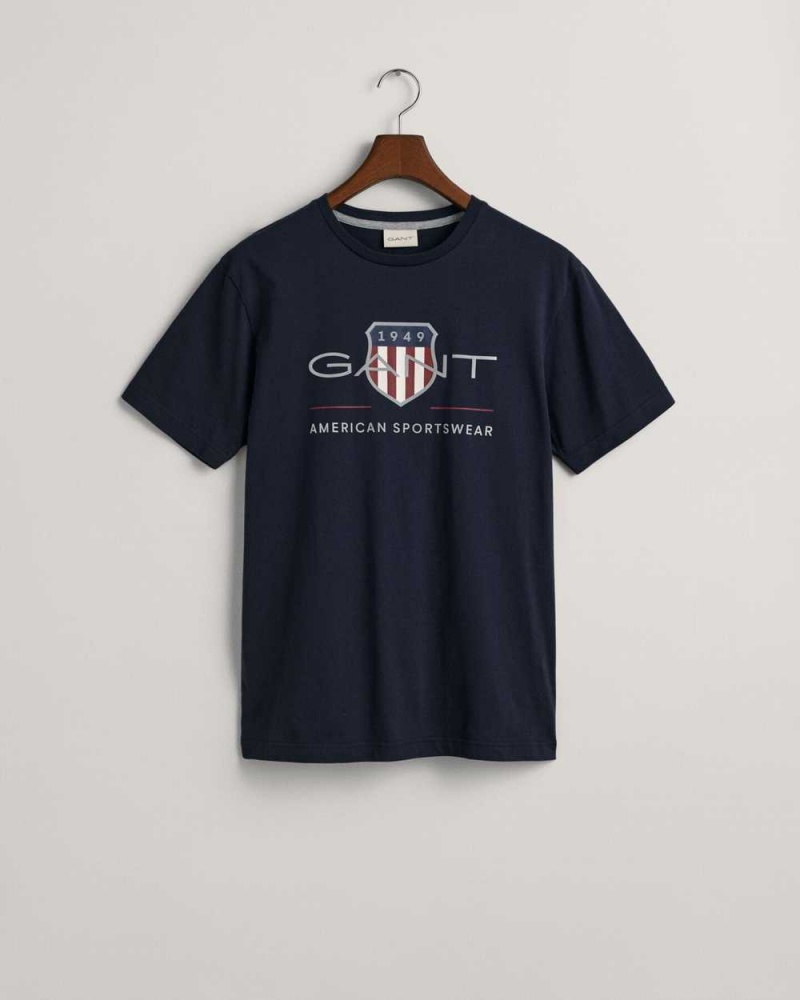 Gant Archive Shield Men's T-Shirt Evening Blue | EFGWH-4218