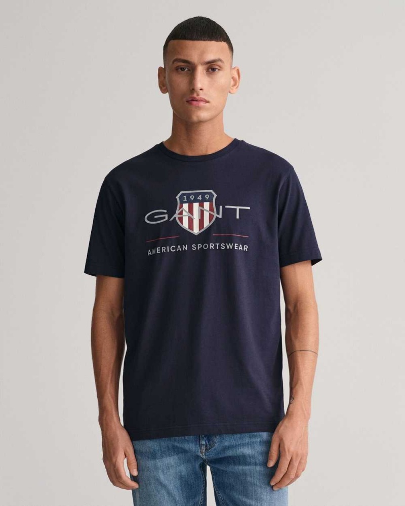 Gant Archive Shield Men\'s T-Shirt Evening Blue | EFGWH-4218