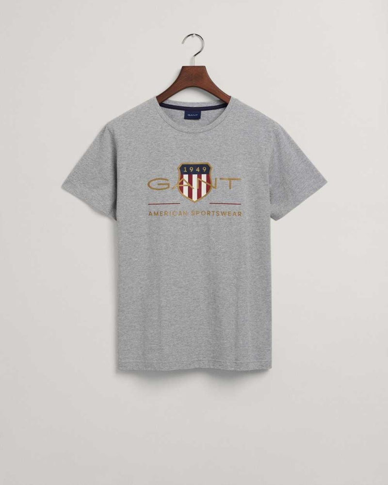 Gant Archive Shield Men's T-Shirt Grey Melange | GWYAE-9486