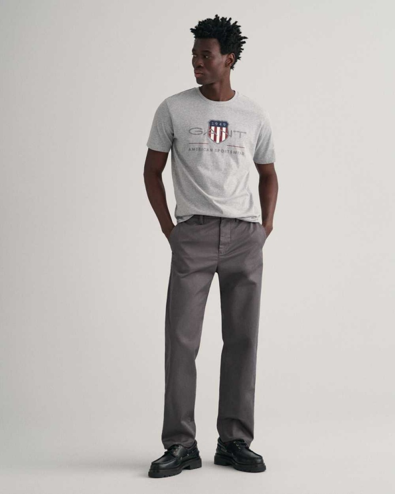 Gant Archive Shield Men's T-Shirt Grey Melange | IAFKN-7824