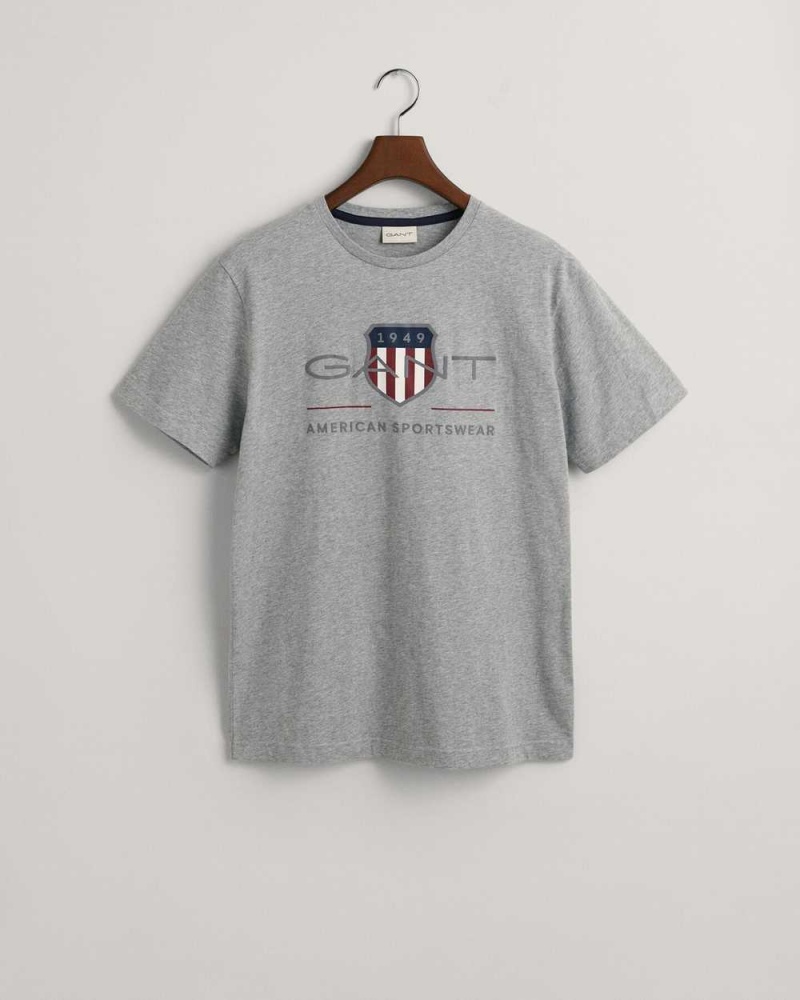 Gant Archive Shield Men's T-Shirt Grey Melange | IAFKN-7824