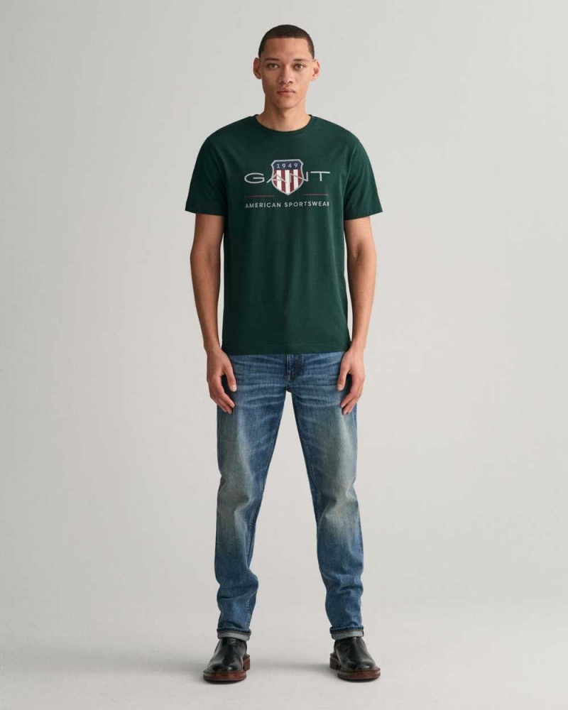 Gant Archive Shield Men's T-Shirt Tartan Green | COJPM-6453