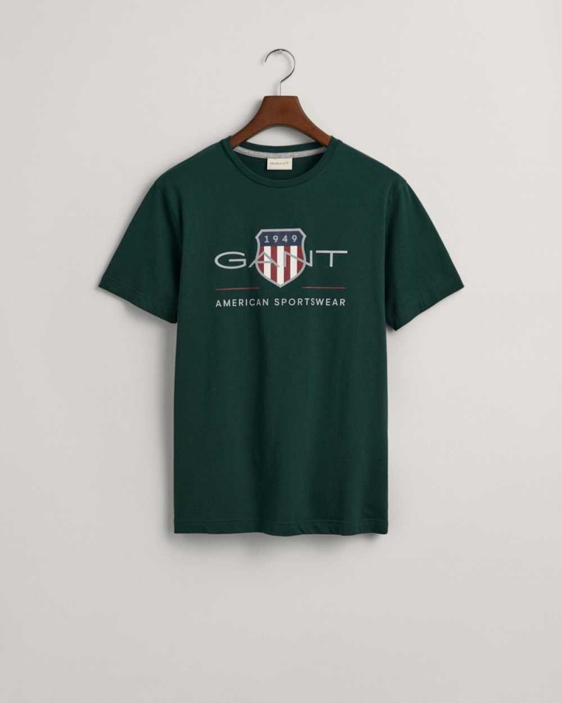 Gant Archive Shield Men's T-Shirt Tartan Green | COJPM-6453