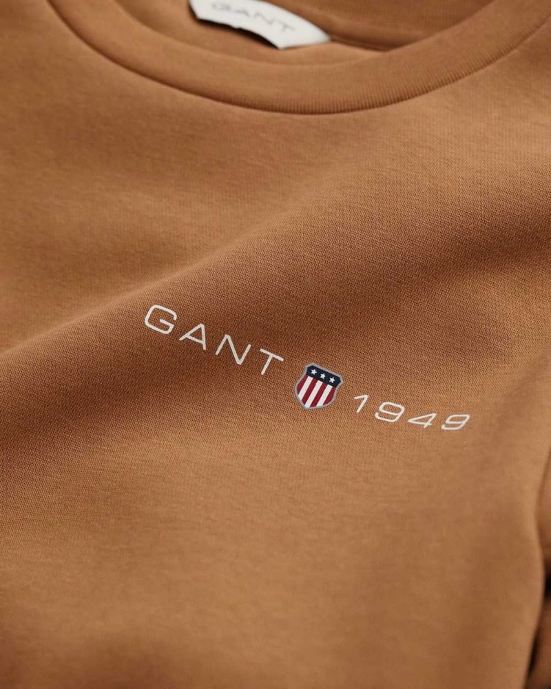 Gant Archive Shield Print Crew Neck Women's Sweatshirts Brown | UMIVN-1729