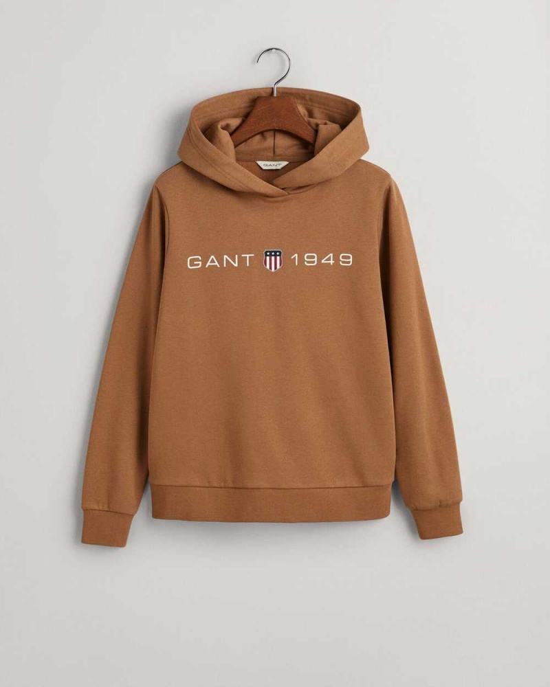 Gant Archive Shield Print Women\'s Hoodie Brown | BNDYW-2970