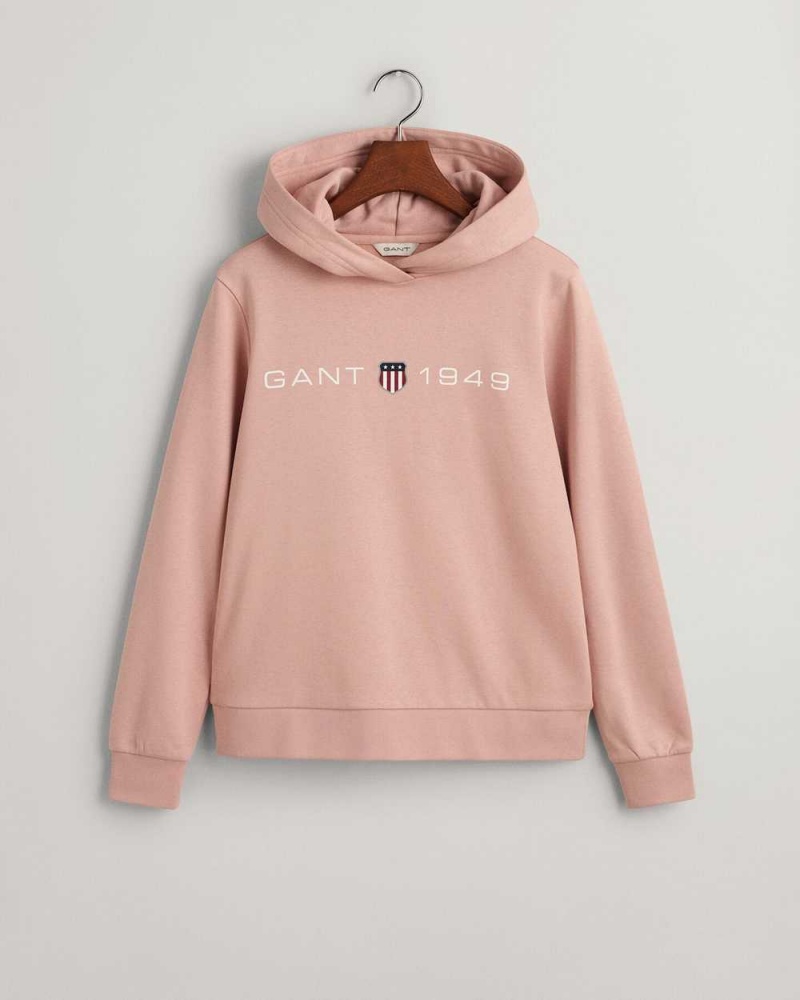 Gant Archive Shield Print Women\'s Hoodie Dusty Rose | VEXKJ-4538