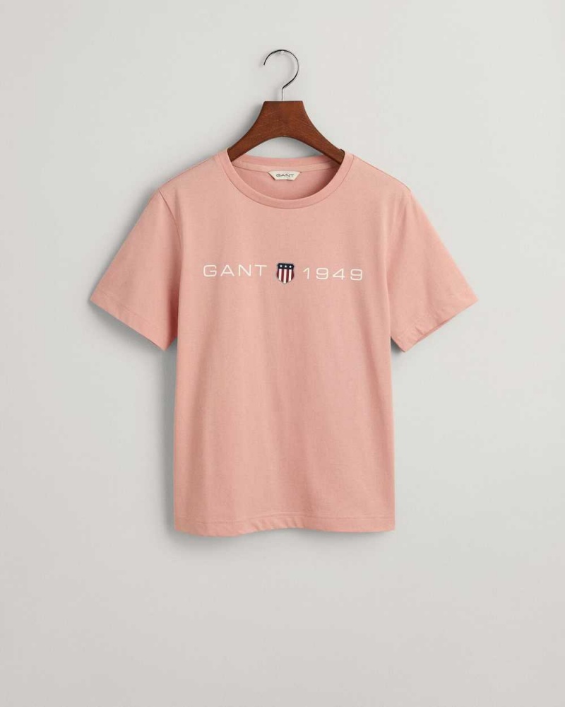 Gant Archive Shield Print Women\'s T-Shirt Dusty Rose | DUCAH-5918