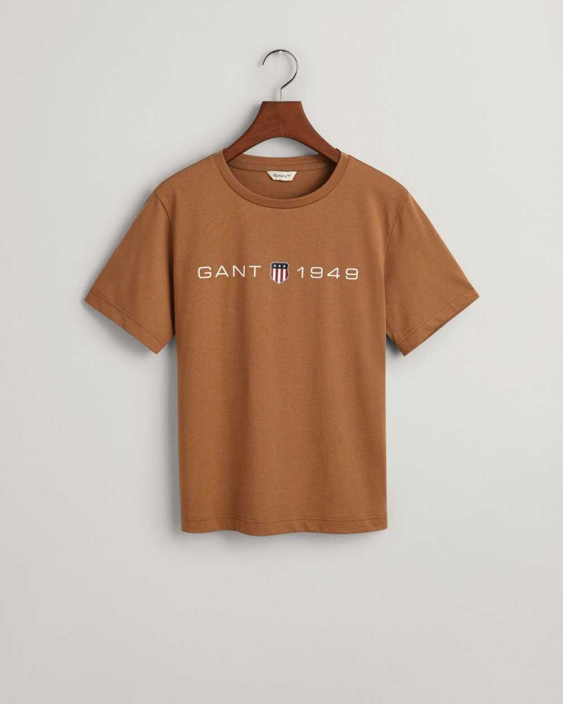 Gant Archive Shield Print Women\'s T-Shirt Brown | INJVP-8425